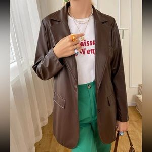 Faux leather blazer.